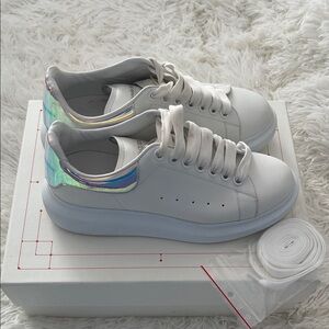 Alexander McQueen Larry Sneaker.  White with iridescent ankle accents. Size 7.5